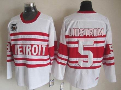 Men's Retro Detroit Red Wings White 1991-92 75th Classics CCM Vintage Stitched Hockey Jersey
