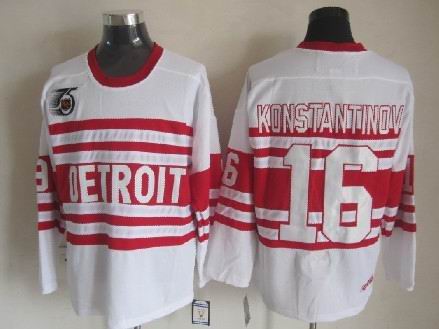 Men's Retro Detroit Red Wings White 1991-92 75th Classics CCM Vintage Stitched Hockey Jersey