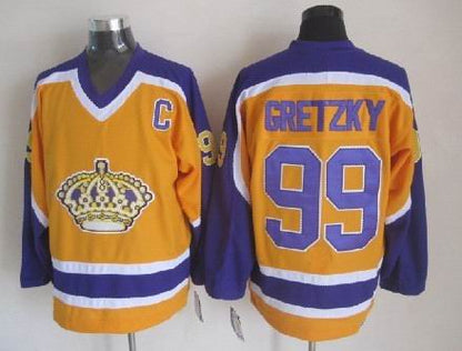 Men's Wayne Gretzky #99 Los Angeles Kings Black White Gold Purple Vintage Stitched Hockey Jersey