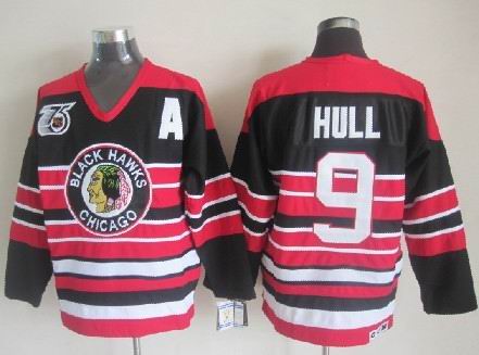 Men's Retro Chicago Blackhawks Black 1940's 75TH CCM Vintage Stitched Hockey Jersey