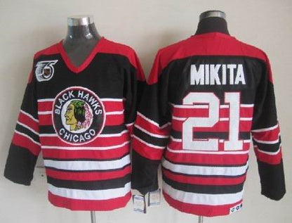 Men's Retro Chicago Blackhawks Black 1940's 75TH CCM Vintage Stitched Hockey Jersey