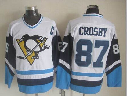 Men's Retro Sidney Crosby #87 Pittsburgh Penguins White Blue Late 70s CCM Vintage Stitched Hockey Jersey