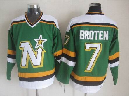 Men's Neal Broten #7 Minnesota North Stars Green White Vintage Stitched Hockey Jersey