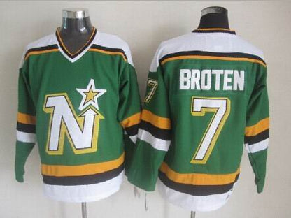Men's Neal Broten #7 Minnesota North Stars Green White Vintage Stitched Hockey Jersey