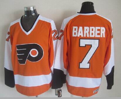 Men's Retro Bill Barber #7 Philadelphia Flyers Orange CCM Vintage Stitched Hockey Jersey