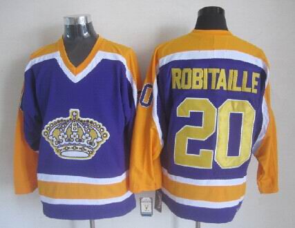 Men's Luc Robitaille #20 Los Angeles Kings Black White Gold Purple Vintage Stitched Hockey Jersey