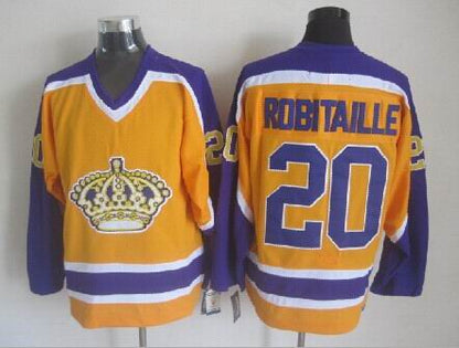 Men's Luc Robitaille #20 Los Angeles Kings Black White Gold Purple Vintage Stitched Hockey Jersey