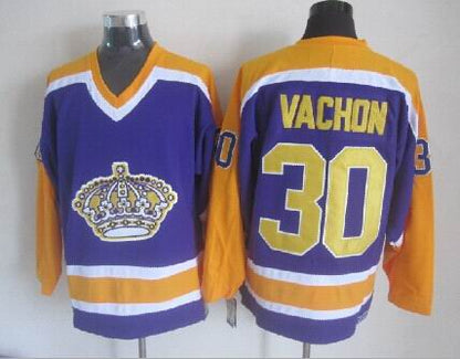 Men's Rogie Vachon #30 Kings Black White Gold Purple Vintage Stitched Hockey Jersey