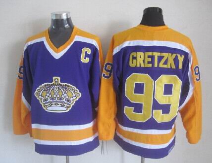 Men's Wayne Gretzky #99 Los Angeles Kings Black White Gold Purple Vintage Stitched Hockey Jersey