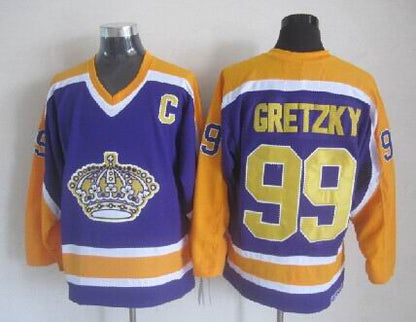 Men's Wayne Gretzky #99 Los Angeles Kings Black White Gold Purple Vintage Stitched Hockey Jersey