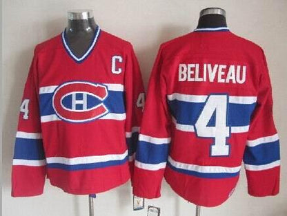Men's Montréal Canadiens #4 Jean Bliveau Red White Throwback Stitched Hockey Jersey