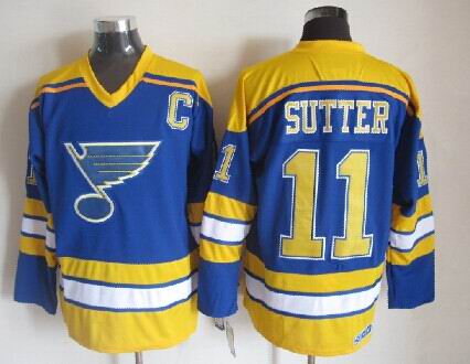Men's Brian Sutter #11 St. Louis Blues Blue White Vintage Stitched Hockey Jersey