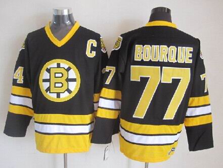 Men's Boston Bruins #77 Ray Bourque Black White Throwback Stitched Hockey Jersey