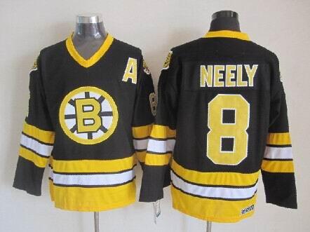 Men's Boston Bruins #8 Cam Neely Black White Throwback Stitched Hockey Jersey