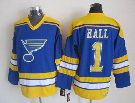 Men's Glenn Hall #1 St. Louis Blues Blue White Vintage Stitched Hockey Jersey