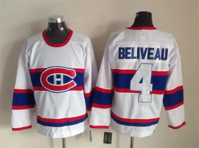 Men's Montréal Canadiens #4 Jean Bliveau Red White Throwback Stitched Hockey Jersey