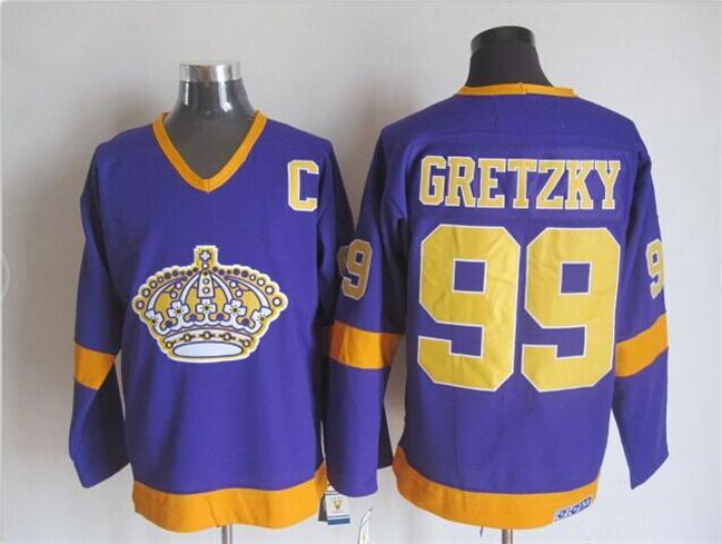 Men's Wayne Gretzky #99 Los Angeles Kings Black White Gold Purple Vintage Stitched Hockey Jersey