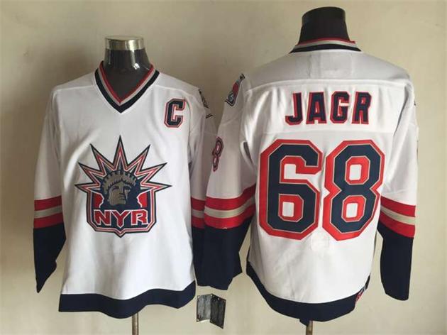Men's Jaromir Jagr #68 New York Rangers Navy Blue White Vintage Stitched Hockey Jersey