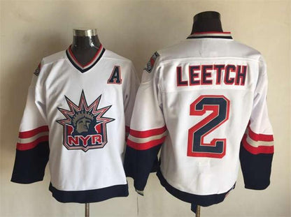 Men's Brian Leetch #2 New York Rangers Navy Blue White Vintage Stitched Hockey Jersey