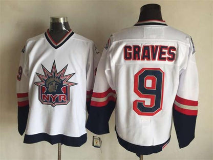 Men's Adam Graves #9 New York Rangers Navy Blue White Vintage Stitched Hockey Jersey