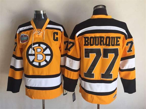 Men's Boston Bruins #77 Ray Bourque Black White Throwback Stitched Hockey Jersey