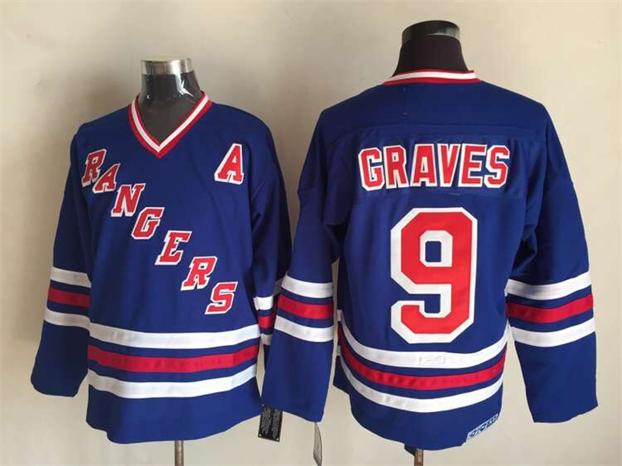 Men's Adam Graves #9 New York Rangers Navy Blue White Vintage Stitched Hockey Jersey