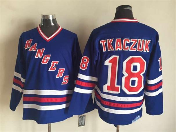 Men's Walt Tkaczuk #18 New York Rangers Navy Blue White Vintage Stitched Hockey Jersey