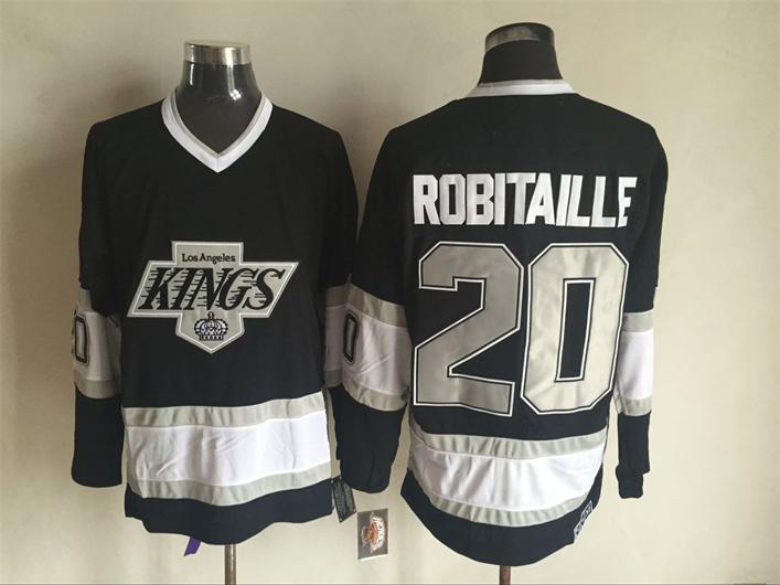 Men's Luc Robitaille #20 Los Angeles Kings Black White Gold Purple Vintage Stitched Hockey Jersey