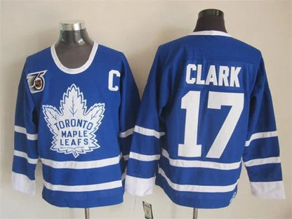 Men's Maple Leafs #17 Wendel Clark Throwback Stitched Hockey Jersey