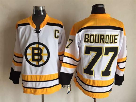 Men's Boston Bruins #77 Ray Bourque Black White Throwback Stitched Hockey Jersey