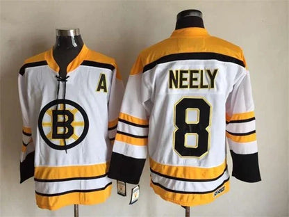 Men's Boston Bruins #8 Cam Neely Black White Throwback Stitched Hockey Jersey