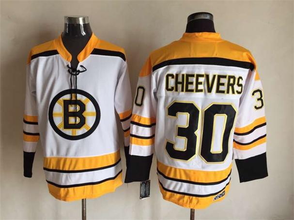 Men's Boston Bruins #30 Gerry Cheevers Black White Throwback Stitched Hockey Jersey