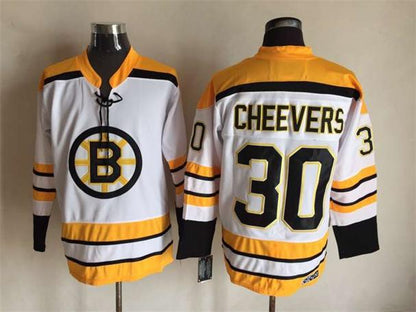 Men's Boston Bruins #30 Gerry Cheevers Black White Throwback Stitched Hockey Jersey
