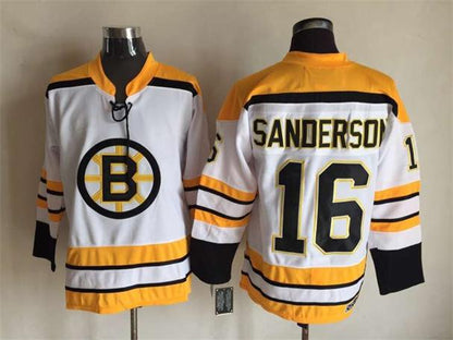 Men's Boston Bruins #16 Derek Sanderson Black White Throwback Stitched Hockey Jersey