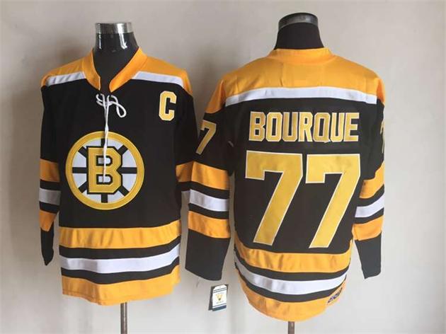 Men's Boston Bruins #77 Ray Bourque Black White Throwback Stitched Hockey Jersey