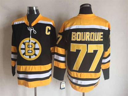 Men's Boston Bruins #77 Ray Bourque Black White Throwback Stitched Hockey Jersey