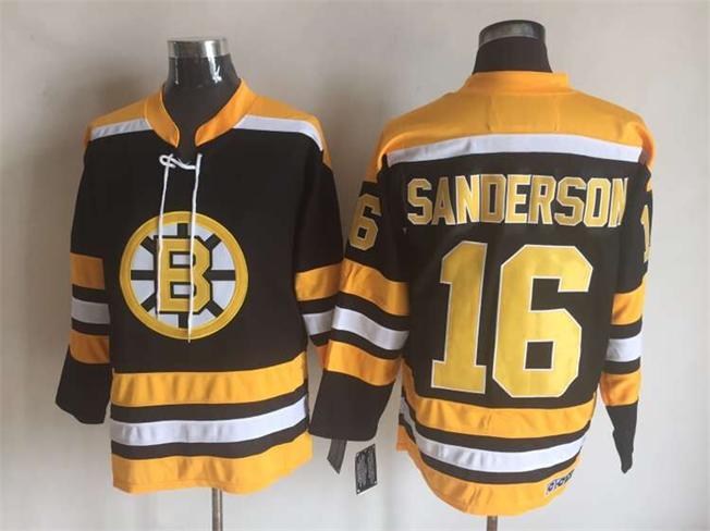 Men's Boston Bruins #16 Derek Sanderson Black White Throwback Stitched Hockey Jersey
