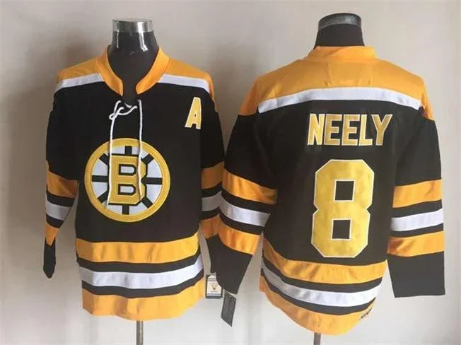 Men's Boston Bruins #8 Cam Neely Black White Throwback Stitched Hockey Jersey