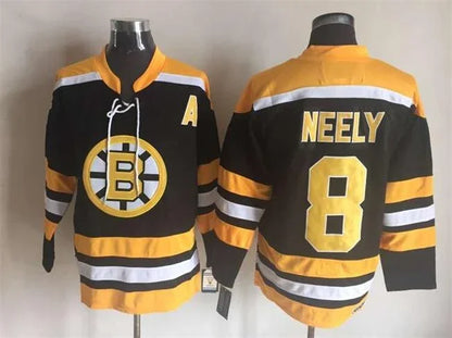 Men's Boston Bruins #8 Cam Neely Black White Throwback Stitched Hockey Jersey