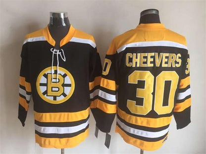 Men's Boston Bruins #30 Gerry Cheevers Black White Throwback Stitched Hockey Jersey