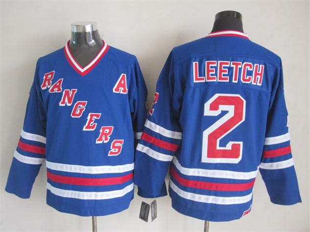 Men's Brian Leetch #2 New York Rangers Navy Blue White Vintage Stitched Hockey Jersey