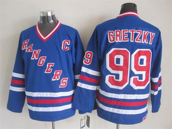 Men's Wayne Gretzky #99 New York Rangers Navy Blue White Vintage Stitched Hockey Jersey