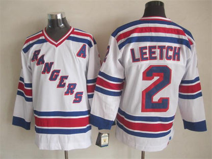 Men's Brian Leetch #2 New York Rangers Navy Blue White Vintage Stitched Hockey Jersey