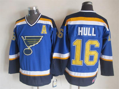 Men's Brett Hull Chris Pronger St. Louis Blues Blue Vintage Stitched Hockey Jersey