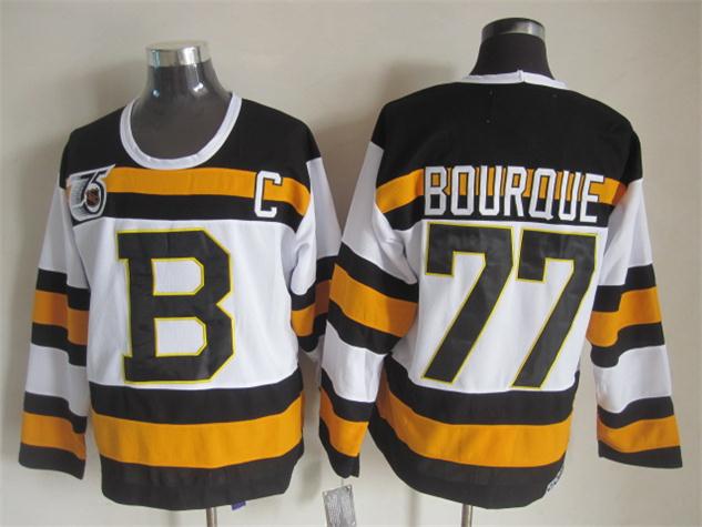 Men's Boston Bruins #77 Ray Bourque Black White Throwback Stitched Hockey Jersey