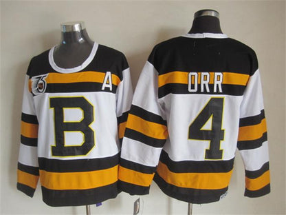 Men's Boston Bruins #4 Bobby Orr Black White Throwback Stitched Hockey Jersey