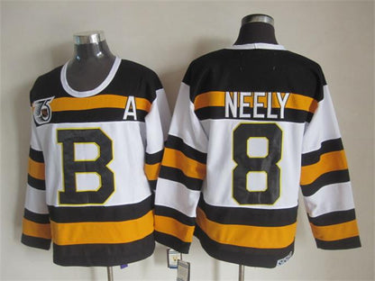Men's Boston Bruins #8 Cam Neely Black White Throwback Stitched Hockey Jersey