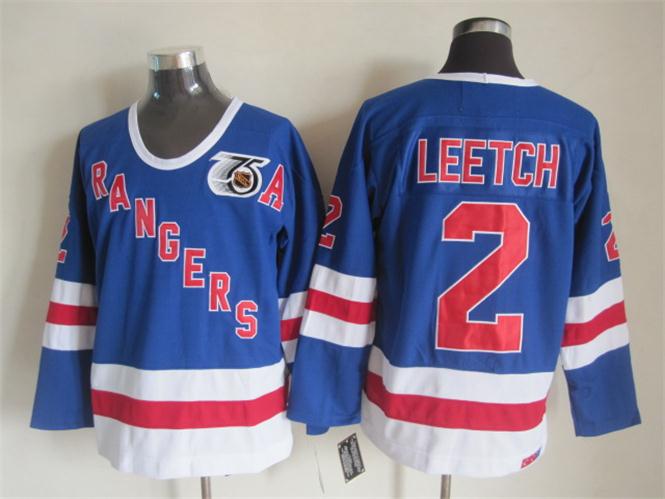 Men's Brian Leetch #2 New York Rangers Navy Blue White Vintage Stitched Hockey Jersey