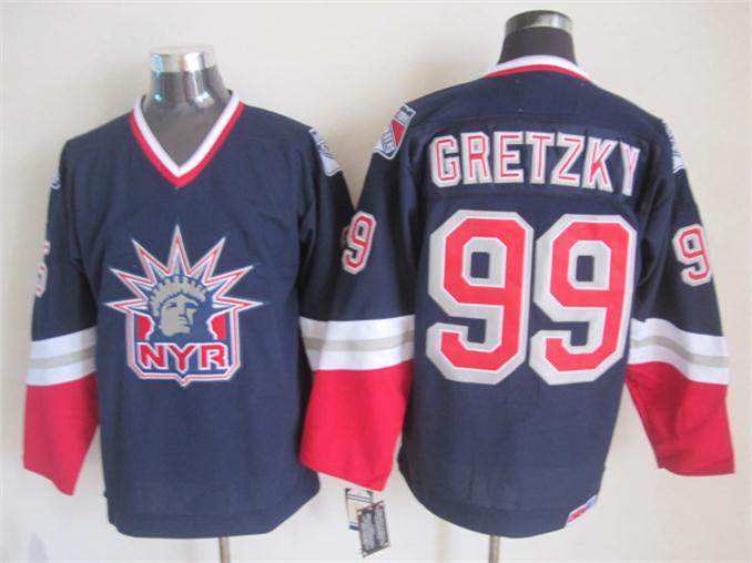 Men's Wayne Gretzky #99 New York Rangers Navy Blue White Vintage Stitched Hockey Jersey