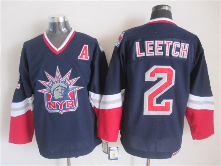 Men's Brian Leetch #2 New York Rangers Navy Blue White Vintage Stitched Hockey Jersey